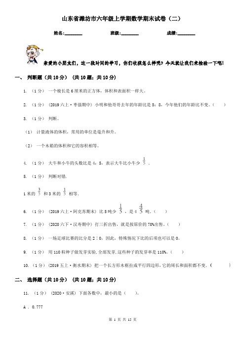 山东省潍坊市六年级上学期数学期末试卷(二)