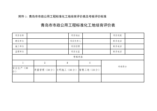 青岛市市政公用工程标准化工地培育评价表及考核评价标准青岛市市政公用工程标准化工地培育评价表