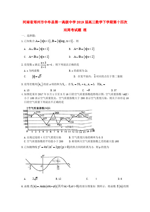 河南省郑州市中牟县第一高级中学2019届高三数学下学期第十四次双周考试题理