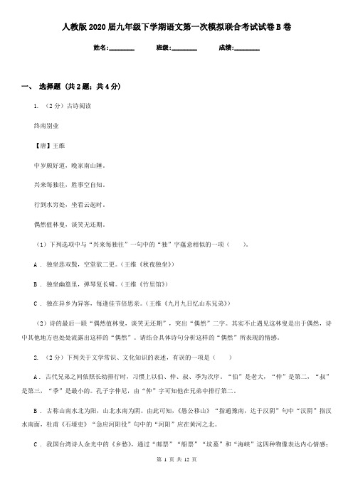 人教版2020届九年级下学期语文第一次模拟联合考试试卷B卷