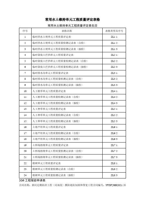 常用水土保持单元工程质量评定表格(样表)