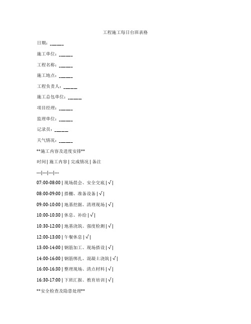 工程施工每日台班表格