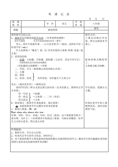 初中语文实习听课记录