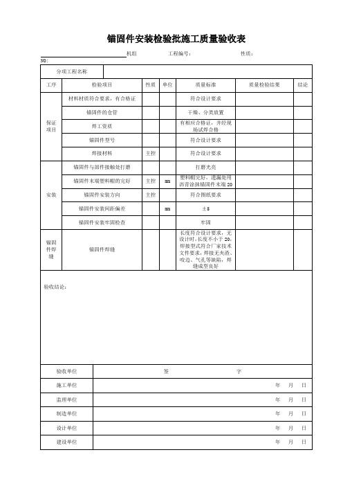 锚固件安装检验批施工质量验收表