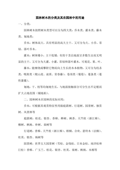 园林树木的分类及其在园林中的用途