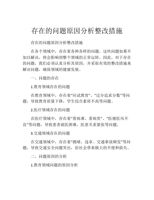 存在的问题原因分析整改措施