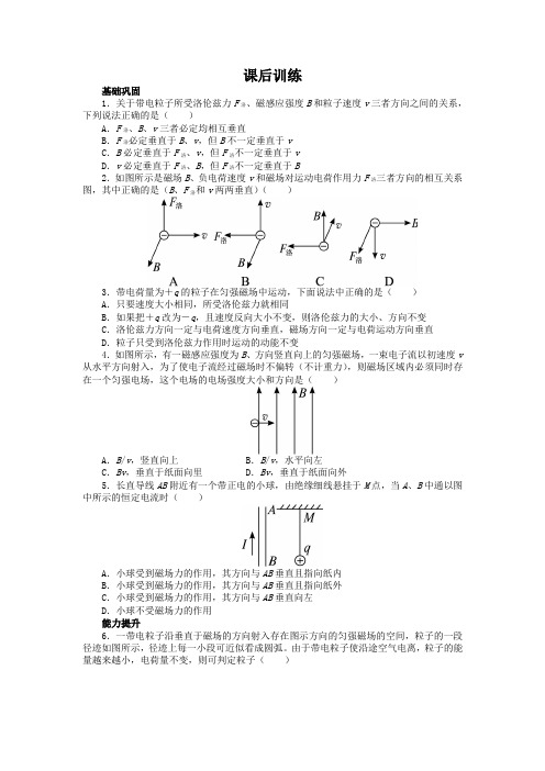 最新人教版高中物理选修1-1第二章《磁场对运动电荷的作用》课后训练1