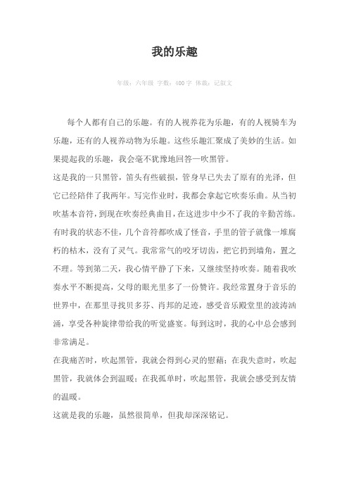 我的乐趣400字作文