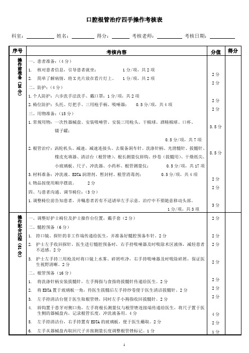 口腔根管治疗四手操作考核表