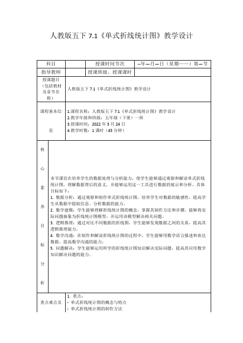 人教版五下7.1《单式折线统计图》教学设计