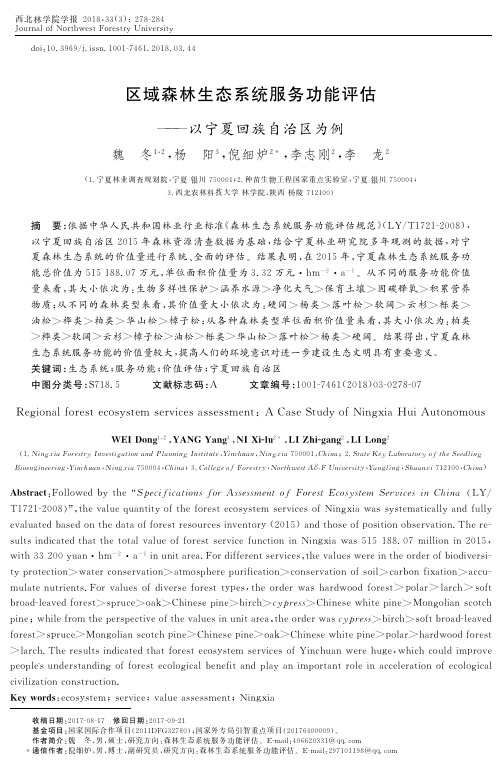 区域森林生态系统服务功能评估——以宁夏回族自治区为例