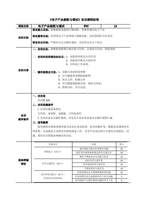 《电子产品装配与调试实训》实训课程标准