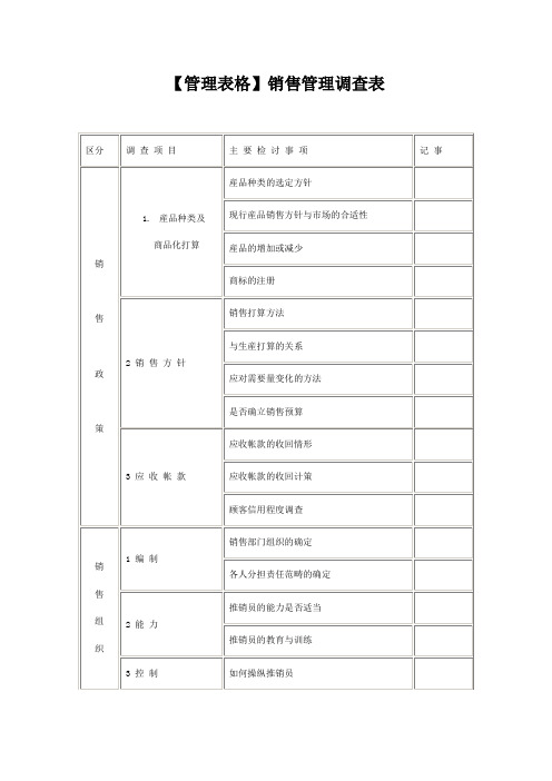 【管理表格】销售管理调查表