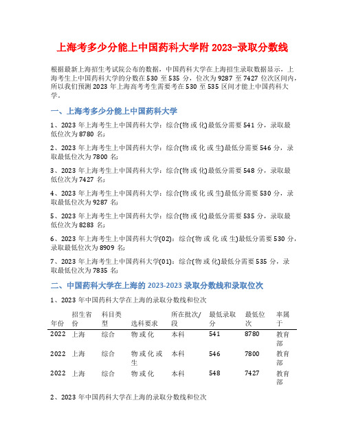 上海考多少分能上中国药科大学附2023-录取分数线