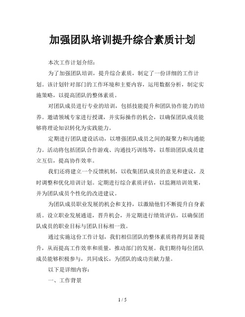 加强团队培训提升综合素质计划