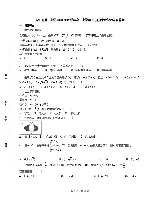 徐汇区第一中学2018-2019学年高三上学期11月月考数学试卷含答案