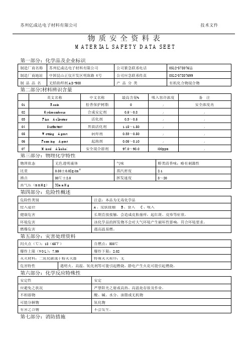 无铅助焊剂AD-900 MSDS