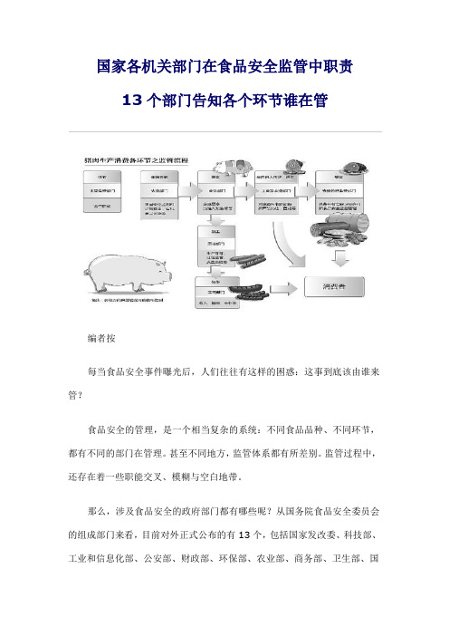 国家各机关部门在食品安全监管中的职责