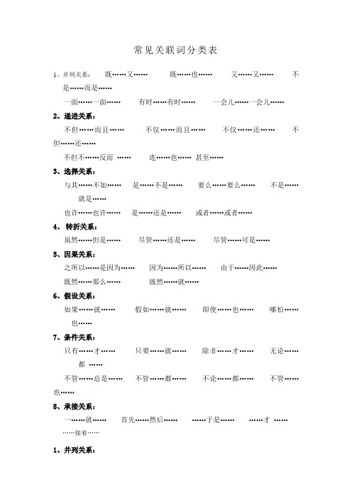 常见关联词分类