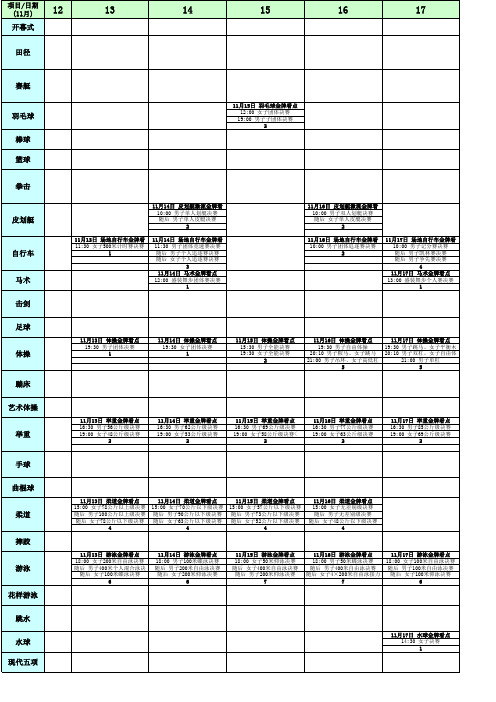 2010广州亚运会比赛日程