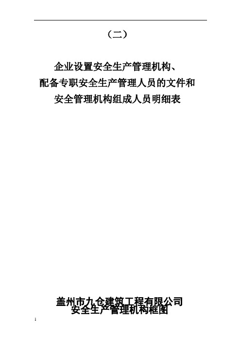 企业设置安全生产管理机构、 配备专职安全生产管理人员的文件和 安全管理机构组成人员明细表