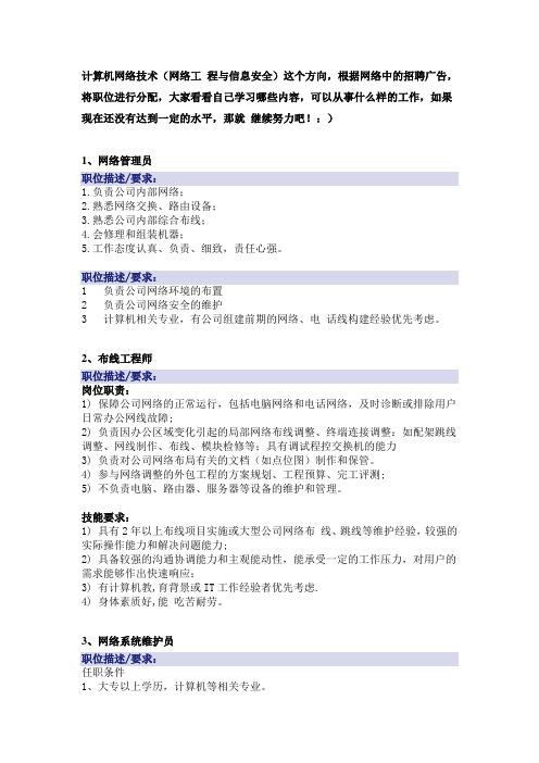 计算机网络专业招聘要求