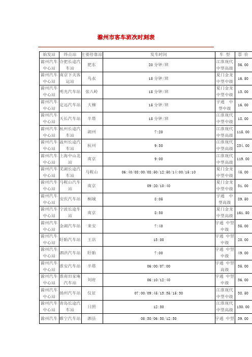 滁州汽车站时刻表