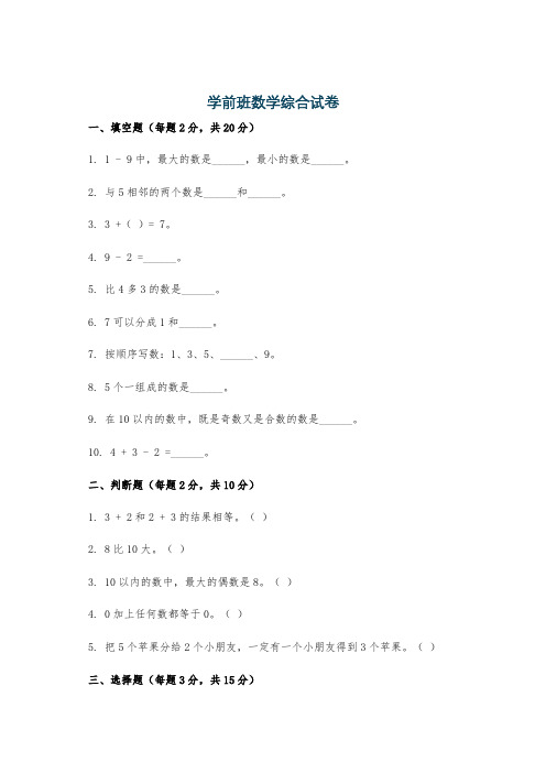 学前班数学综合试卷