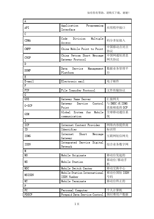 移动通信缩略语