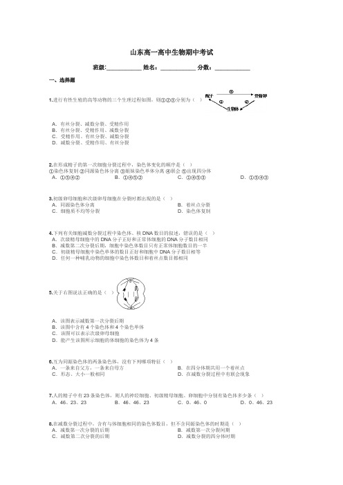 山东高一高中生物期中考试带答案解析
