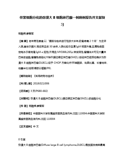 伴浆细胞分化的弥漫大B细胞淋巴瘤一例病例报告并文献复习