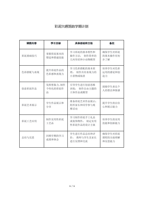 彩泥兴趣班的学期计划