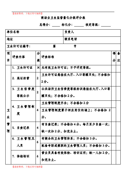 商场业卫生监督量化分级评分表(精编文档).doc