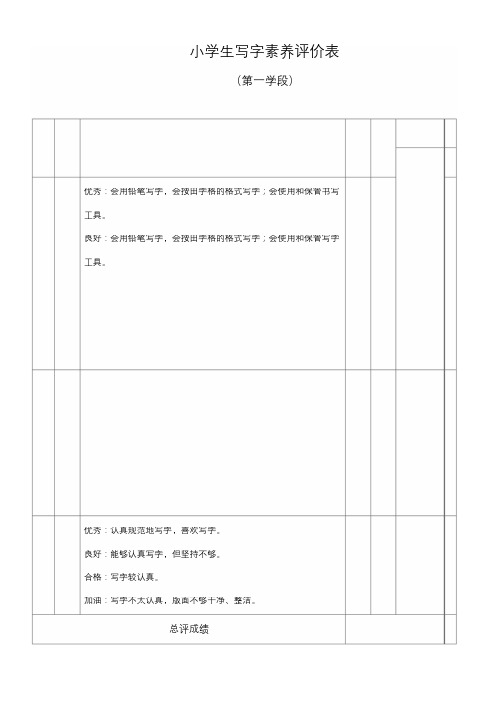 小学生写字素养评价表