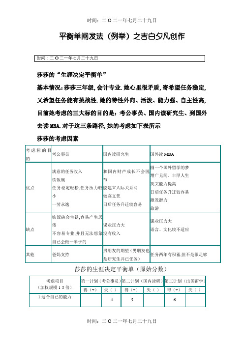 职业生涯规划----决策平衡单法