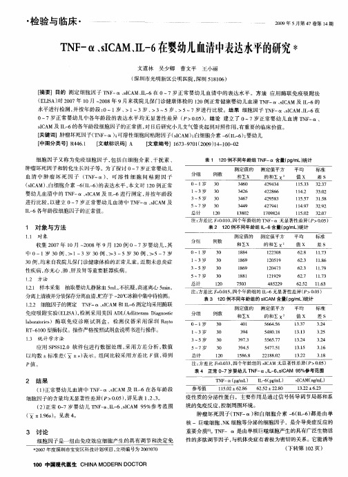 TNF-α、sICAM、IL-6在婴幼儿血清中表达水平的研究