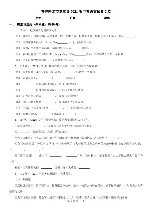 齐齐哈尔市龙江县2021版中考语文试卷C卷