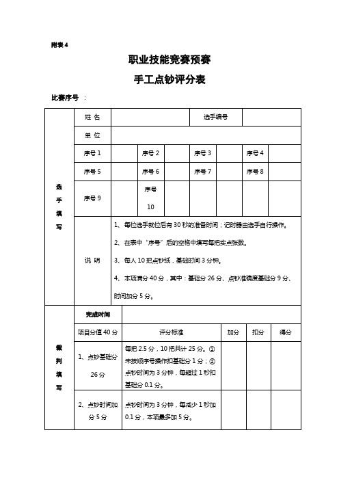 手工点钞成绩表