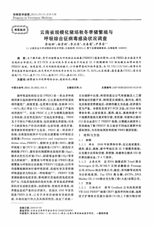 云南省规模化猪场秋冬季猪繁殖与呼吸综合征病毒感染状况调查