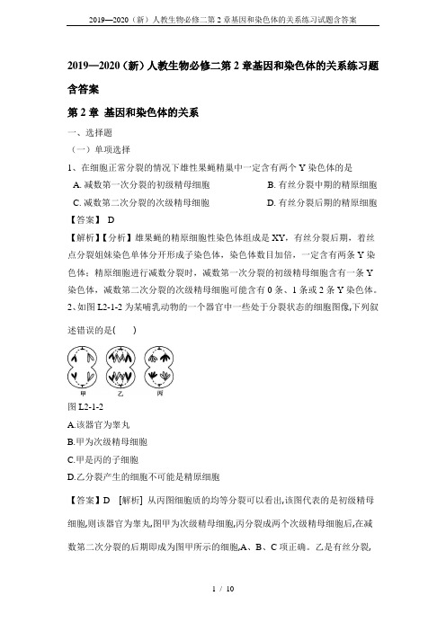 2019—2020(新)人教生物必修二第2章基因和染色体的关系练习试题含答案