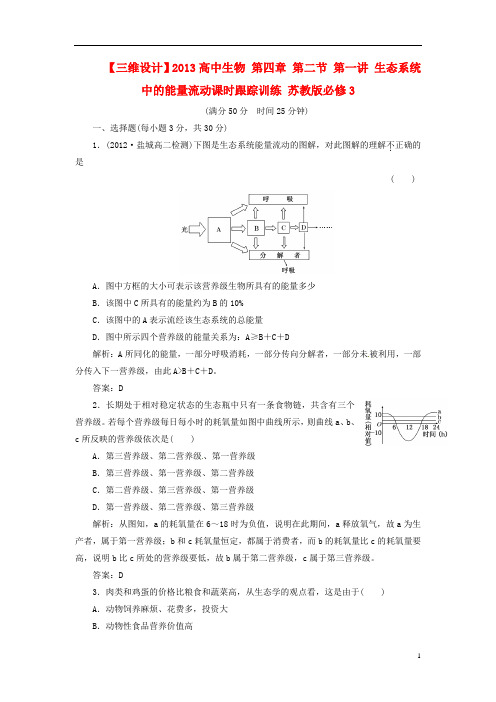 【三维设计】高中生物 第四章 第二节 第一讲 生态系统中的能量流动课时跟踪训练 苏教版必修3