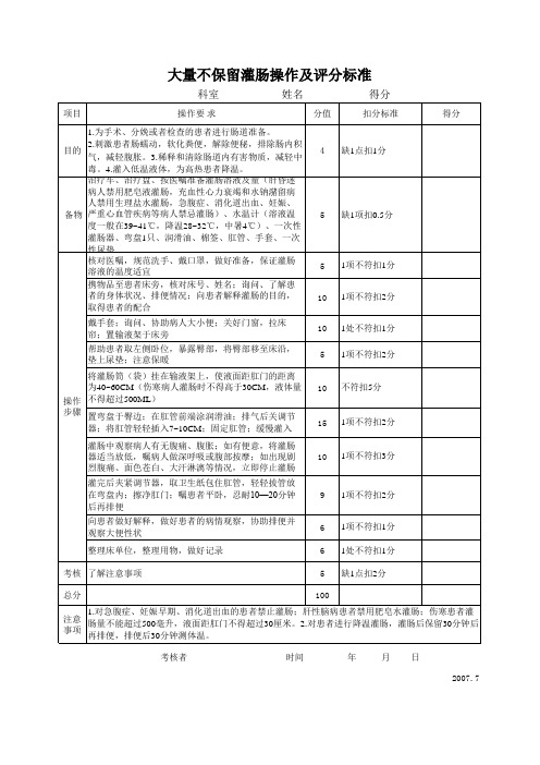 大量不保留灌肠操作评分