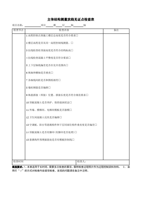 主体结构测量放线见证点检查表 - 副本