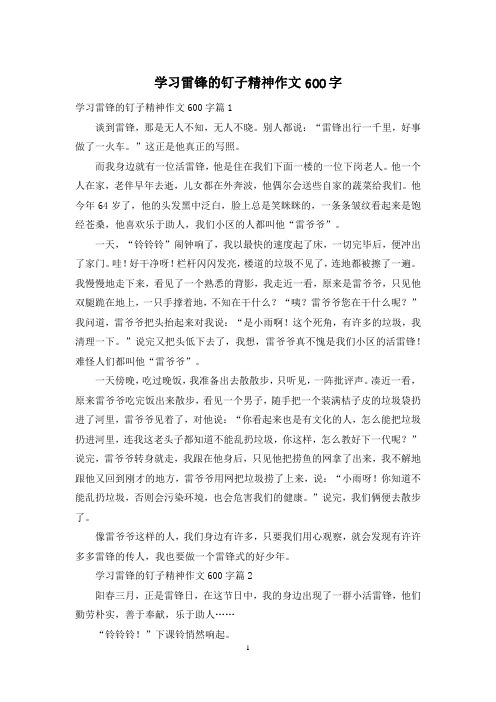 学习雷锋的钉子精神作文600字