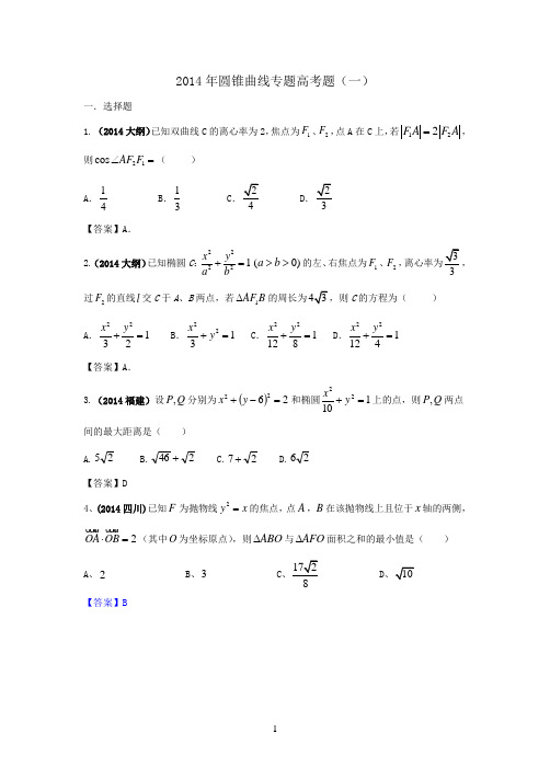 2014年圆锥曲线专题高考题(一)1