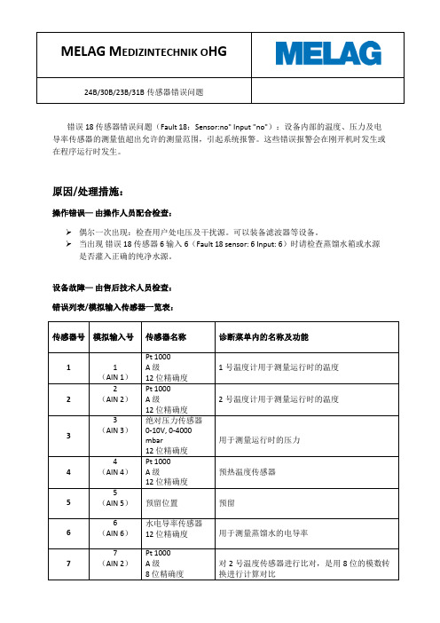 错误 18 传感器错误问题排除方法