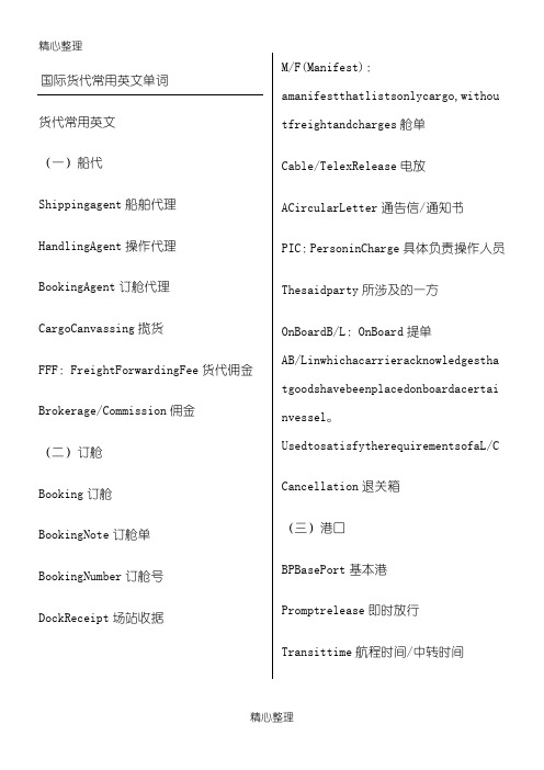 国际货代常用英文单词