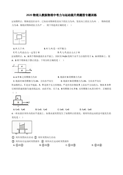 2020物理人教版物理中考力和运动提升类题型专题训练(含答案)