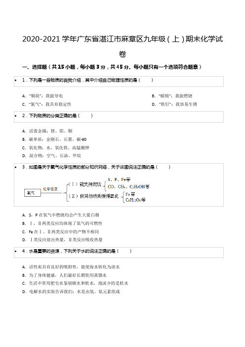 2020-2021学年广东省湛江市麻章区九年级(上)期末化学试卷