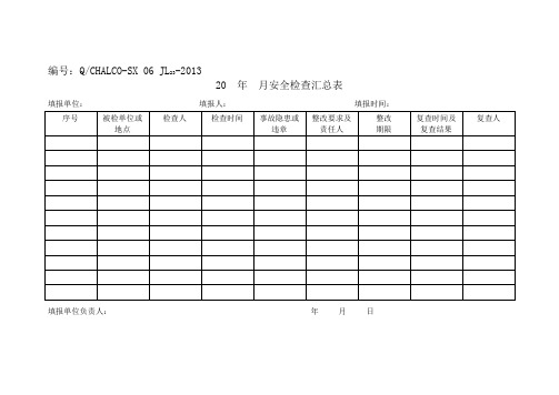 公司安全检查月报表